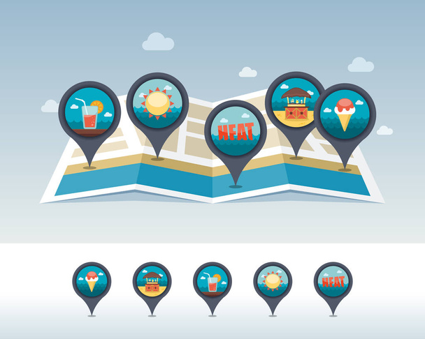 Summer pin map icon located on map. Vacation - Vector, Image