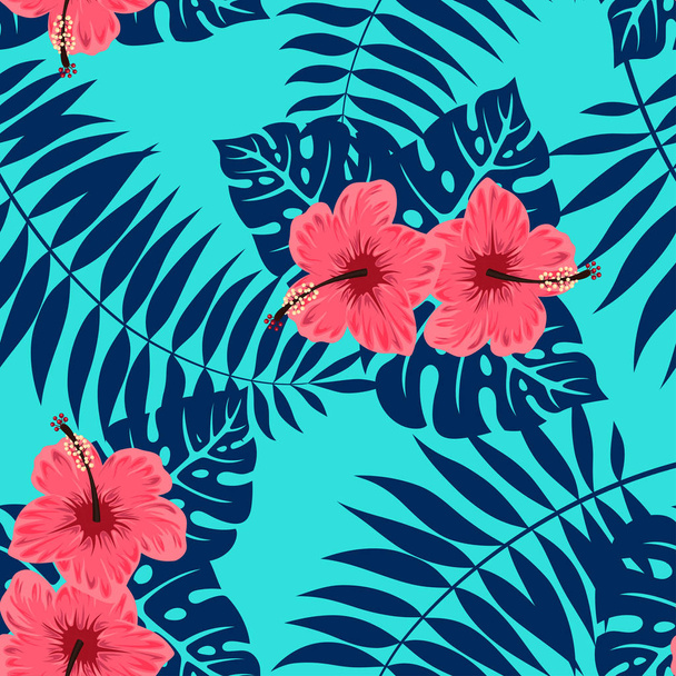 pattern of hibiscus and tropical leaves - Vecteur, image