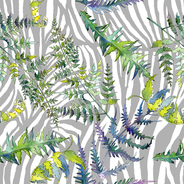 Fern green leaves. Watercolor background illustration set. Seamless background pattern. - Photo, Image