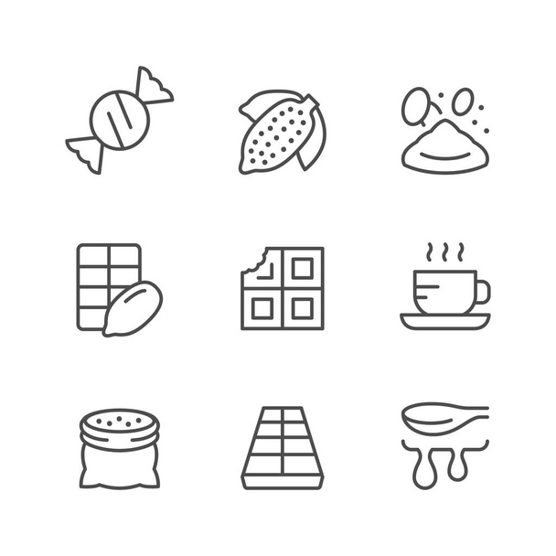 Set line icons of cacao and chocolate - Vector, Image