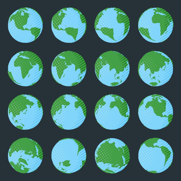 Velká sbírka planety země ve stylu komiksů - Vektor, obrázek
