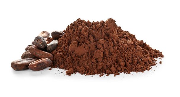 Heap of cocoa powder on white background - Photo, Image