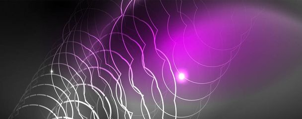glänzende Neon-Techno-Schablone. Neonlinien Hintergrund, Laserstrahlen im Stil der 80er Jahre - Vektor, Bild