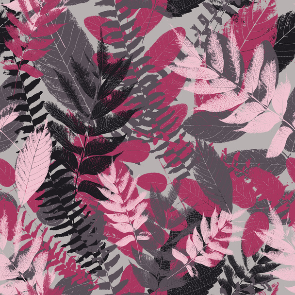 abstracte naadloze patroon met bladeren en bloemen achtergrond met bloemen grunge textuur - Vector, afbeelding