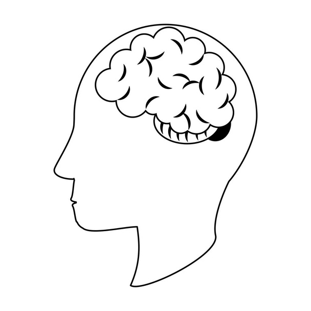 Sílhueta da cabeça humana com símbolo cerebral em preto e branco
 - Vetor, Imagem
