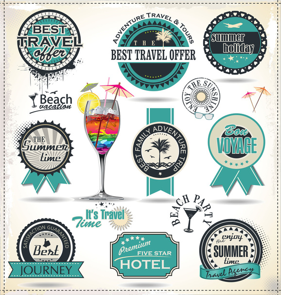 Retro style travel and vacation labels - Вектор,изображение