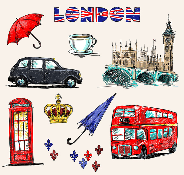 Les symboles de Londres. Ensemble de dessins
. - Vecteur, image
