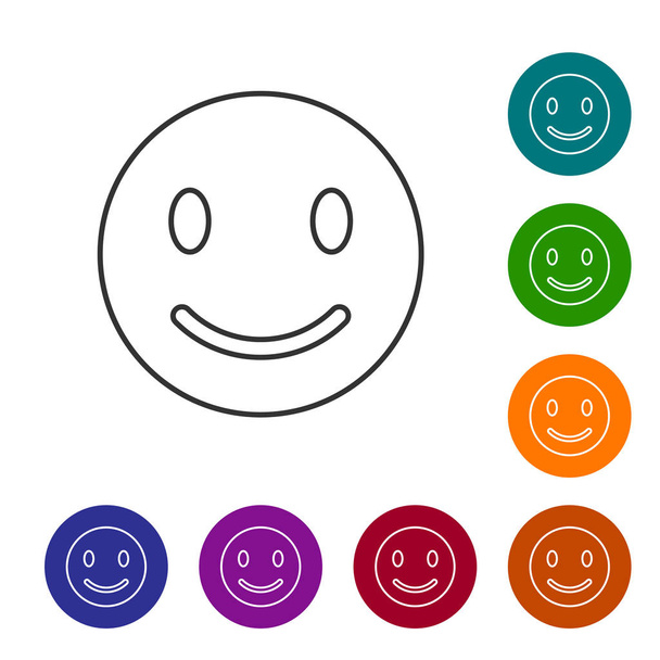 Icono de línea de cara de sonrisa gris aislado sobre fondo blanco. Emoticono sonriente. Feliz símbolo de chat sonriente. Establecer icono en botones de círculo de color. Ilustración vectorial
 - Vector, Imagen