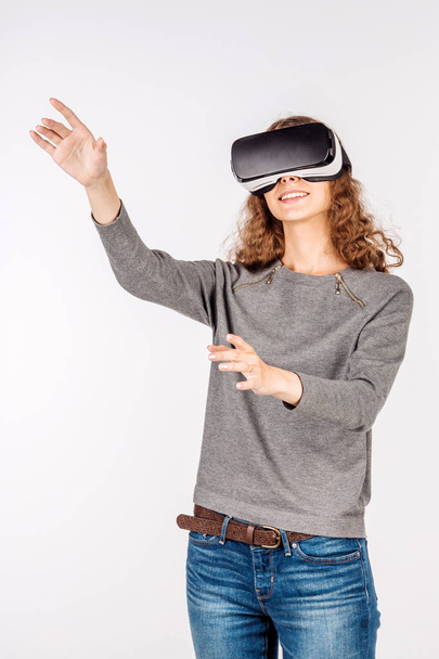 Woman watching with VR device - Fotoğraf, Görsel