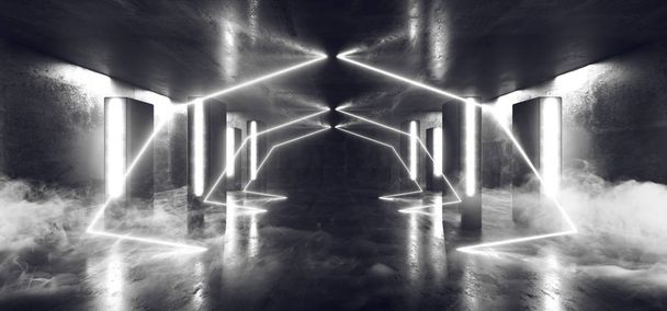 Rook Stage Club neon lichten futuristische Sci Fi driehoek wit co - Foto, afbeelding