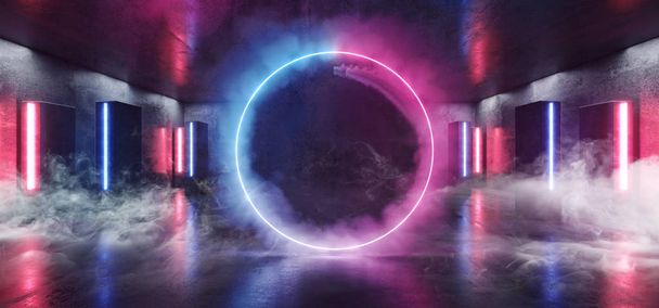 Klubová jevištní hůl kruh kouř neonové světla futuristická Sci Fi modrá - Fotografie, Obrázek