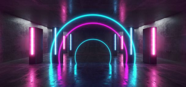 Stage Club neon lichten futuristische Sci Fi paars blauwe kolom CIR - Foto, afbeelding