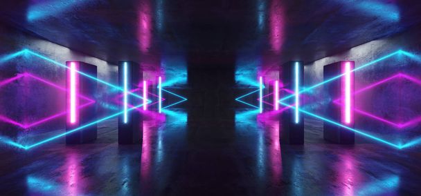 Neon Lights Futuristic Sci Fi Purple Blue Triangle Shaped Glowin - Photo, Image