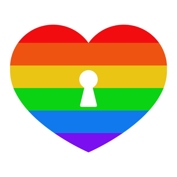 Corazón con una señal de bloqueo. Icono con una bandera LGBT sobre un fondo blanco aislado. Ilustración
. - Foto, Imagen