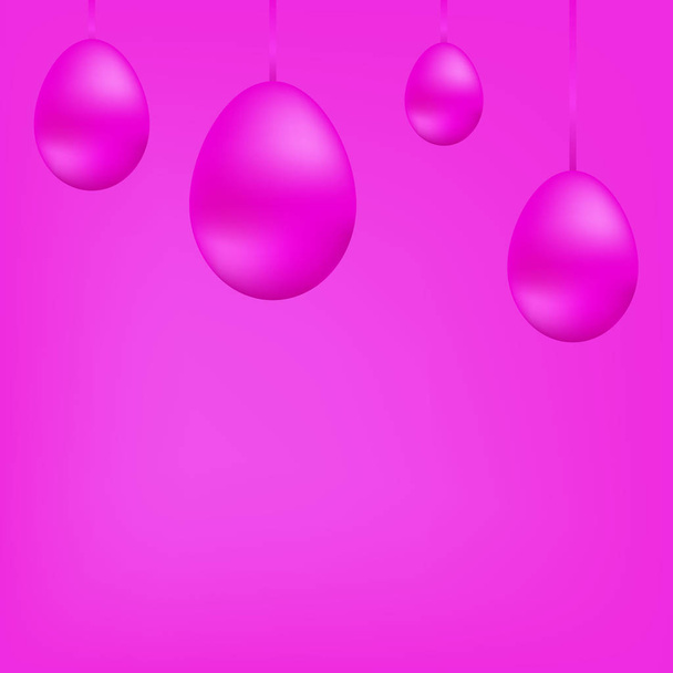 Heldere banner van roze hangende eieren op de tape. Roze ballen. Kerstkaart. Illustratie. - Foto, afbeelding