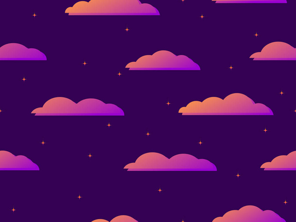 Cielo nocturno con estrellas y nubes sin costuras. Gradiente púrpura. Ilustración vectorial
 - Vector, Imagen