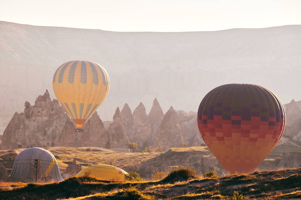 Balloons in Cappadocia. Turkey, Goreme - 写真・画像