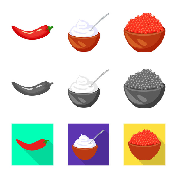 Vector illustration of taste and product sign. Set of taste and cooking stock vector illustration. - Вектор,изображение