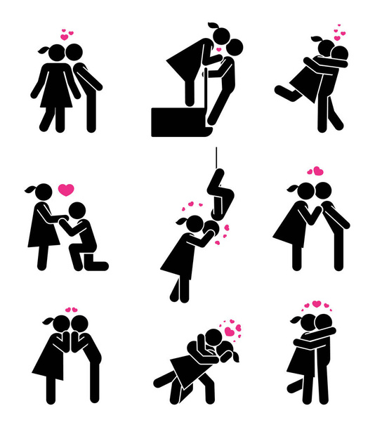 Különböző típusú és ötleteket romantikus csók és Valentin-nap.  - Vektor, kép