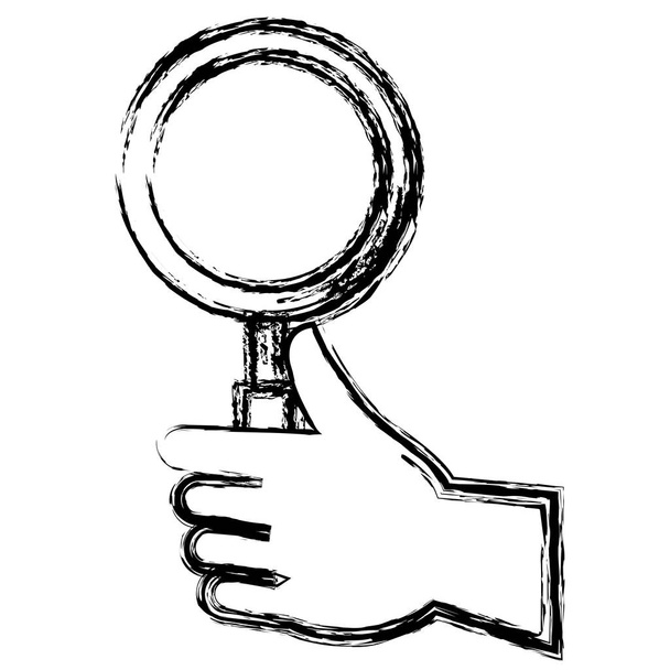 mano humana con lupa icono aislado
 - Vector, Imagen
