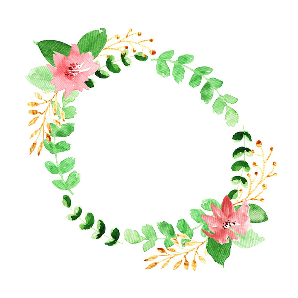 Watercolor floral wreath - Foto, Imagen