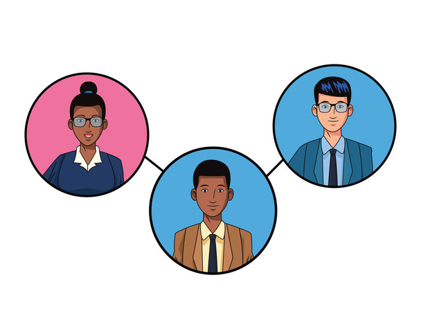 groep zakelijke mensen avatar profielfoto in ronde icoon - Vector, afbeelding
