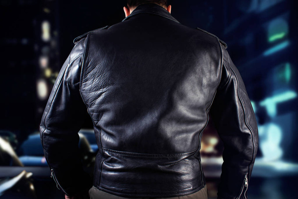 Biker man in leather jacket closeup photo. - Photo, Image