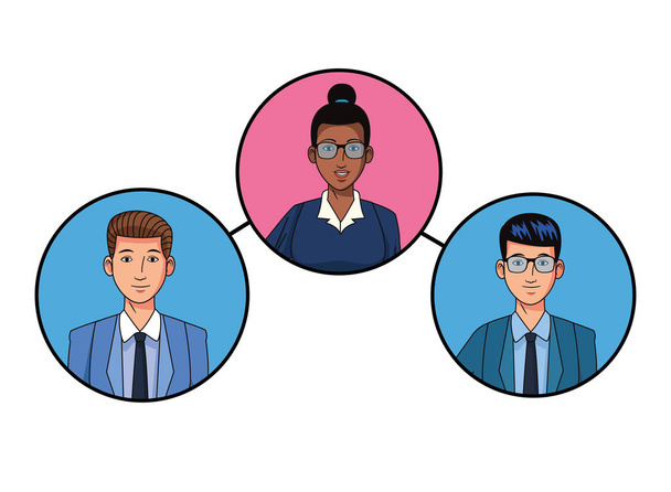 groep zakelijke mensen avatar profielfoto in ronde icoon - Vector, afbeelding