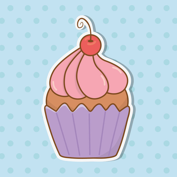 Muffin met cherry - Vector, afbeelding