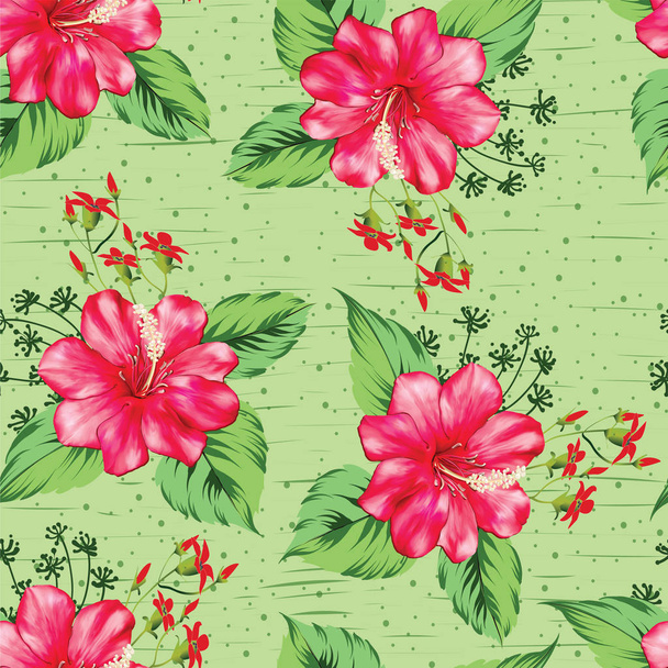 Tropical beautiful red  flower with leave seamless pattern - Photo, Image