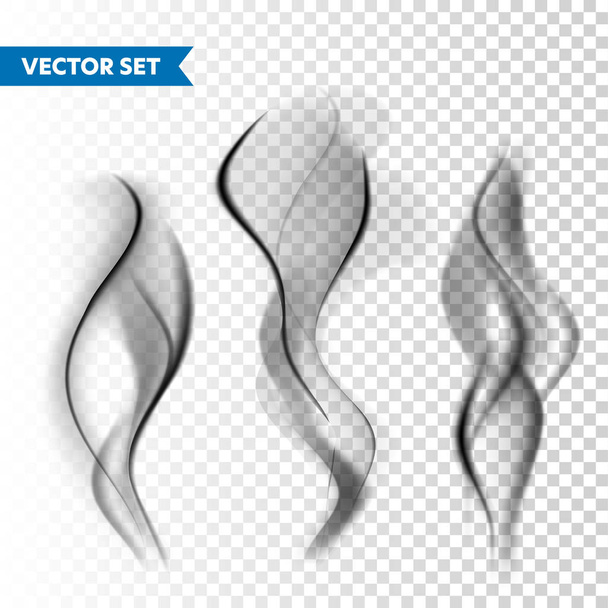 Realistic cigarette smoke set isolated on transparent background. Vector vapor in air, steam flow. Fog, mist effect. - Vector, Image