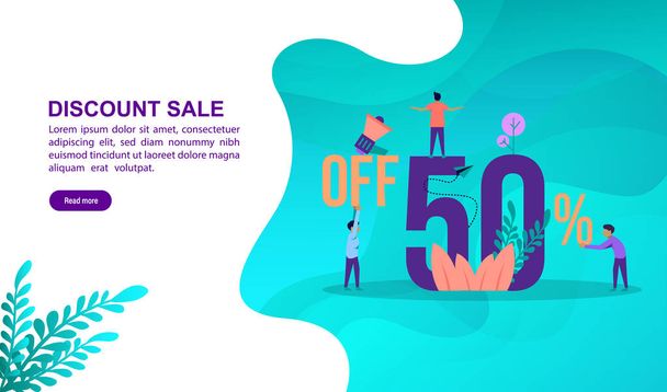 Discount sale illustration concept with character. Template for, banner, presentation, social media, poster, advertising, promotion - Vector, Image