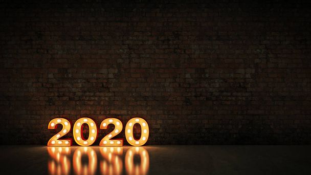 marquee light 2020 lettre signe, Nouvel An 2020. Rendu 3d
 - Photo, image