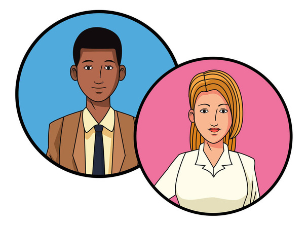 Business couple avatar profielfoto in ronde iconen - Vector, afbeelding