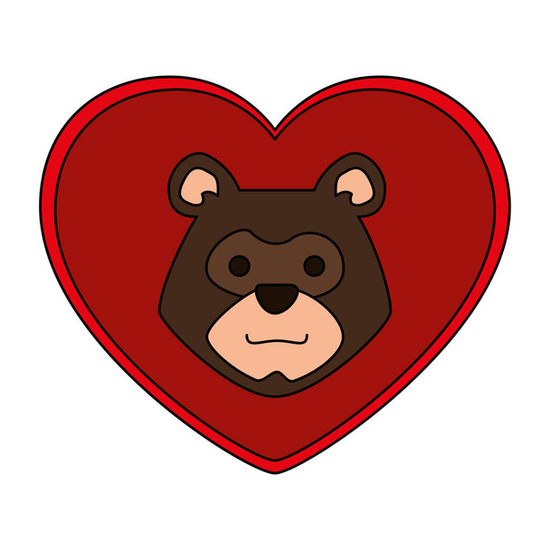 hoofd Bear Grizzly met hart - Vector, afbeelding