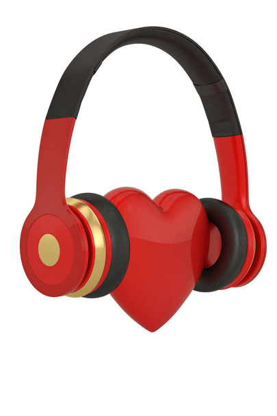 Serce i słuchawki wyizolowane na białym tle. 3D książka - Zdjęcie, obraz