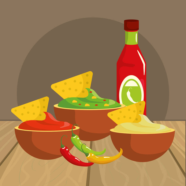 delicious mexican food cartoon on restaurant table - Vector, Image
