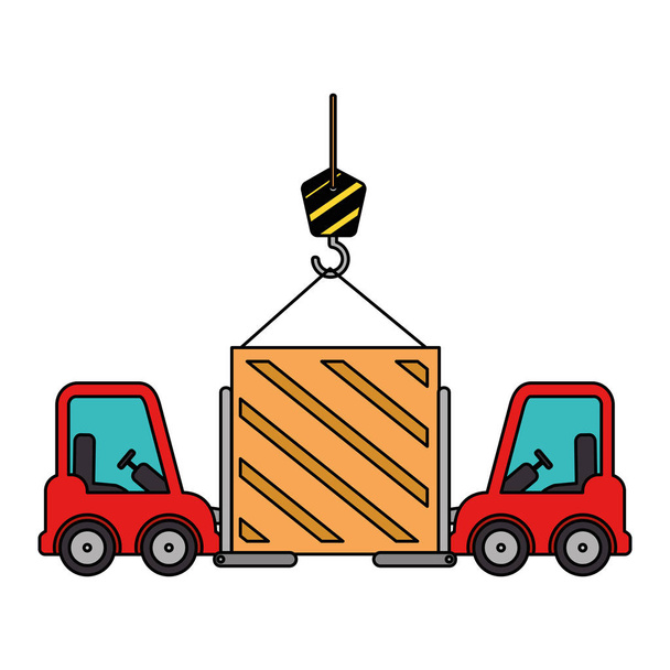 wooden box with crane hook and forklift - Vector, Image
