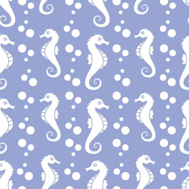 Vector seamless pattern with sea horses, bubbles - ベクター画像