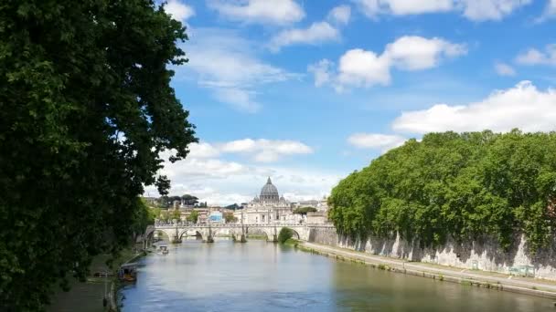 View from the bridge to the Tiber river and Vatican city in Italy. Historical landmarks of the Ancient Rome , travel destination. - Footage, Video