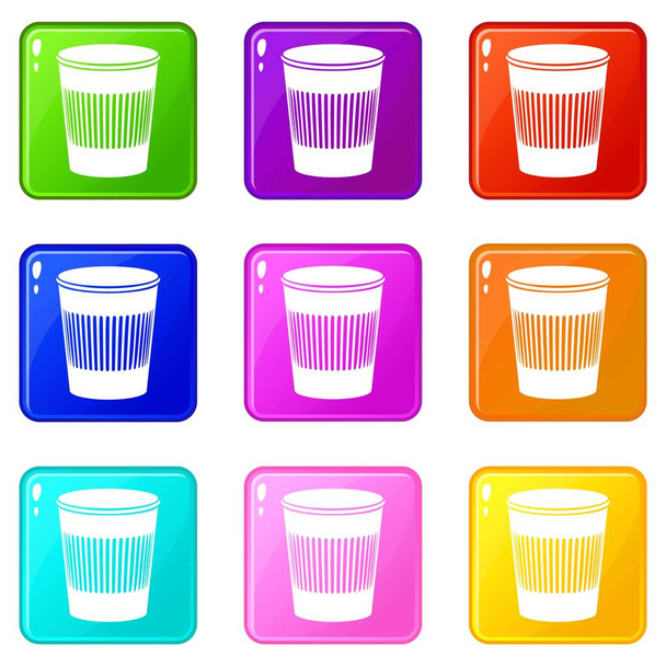 Rubbish bin icons set 9 color collection - Vettoriali, immagini