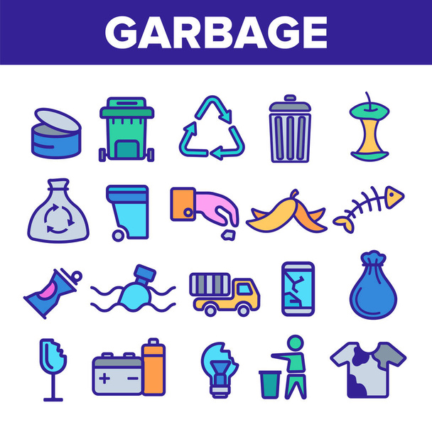 Vuilnis recycling lineaire vector icons set dunne pictogram - Vector, afbeelding