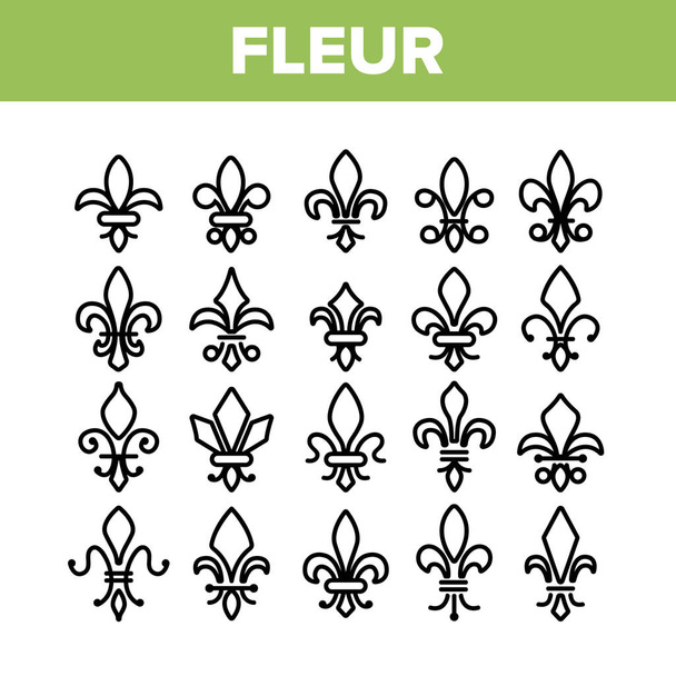 Fleur De Lys, набор линейных иконок royalty Linear - Вектор,изображение