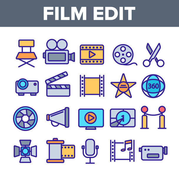 Film Edit, Filmmaking Linear Vector Icons Set - Vector, Image