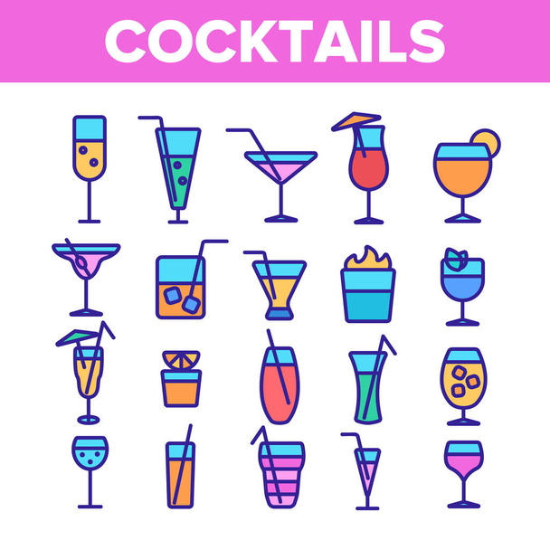 Conjunto de iconos lineales de cócteles, alcohol y refrescos
 - Vector, Imagen