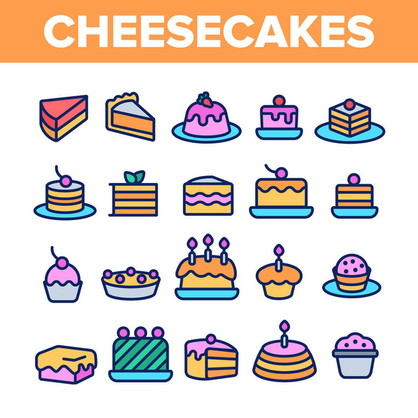 Dolci torte di formaggio, Set di icone vettoriali lineari da forno
 - Vettoriali, immagini