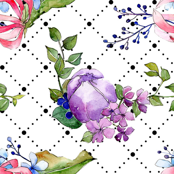Tropic bouquet floral botanical flowers. Watercolor background illustration set. Seamless background pattern. - Фото, зображення