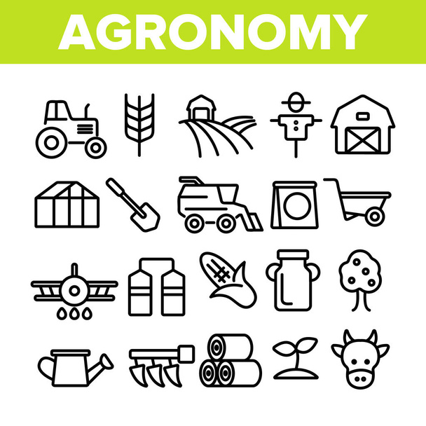 Agronomie Industrie Vektor dünne Linie Symbole gesetzt - Vektor, Bild