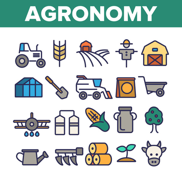 Conjunto de iconos de línea delgada vectorial de la industria agronómica
 - Vector, imagen