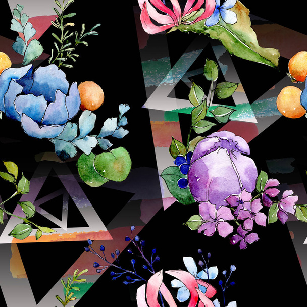 Bouquet tropicale fiori botanici floreali. Acquerello sfondo illustrazione set. Modello di sfondo senza soluzione di continuità
. - Foto, immagini
